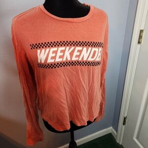 Urban Nation Size Large Juniors Weekender Cropped Long Sleeve Shirt